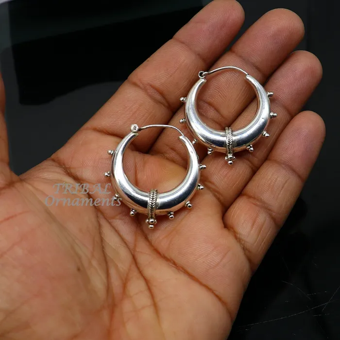 TRIBAL ORNAMENTS Handmade 925 sterling silver fabulous plain shining hoops earrings Bali unique style kundal unisex tribal belly dance jewelry s1118 Earrings TRIBAL ORNAMENTS Handmade 925 sterling silver fabulous plain shining hoops earrings Bali unique style kundal unisex tribal belly dance jewelry s1118 Earrings