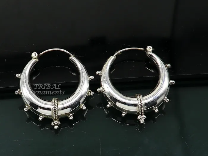 TRIBAL ORNAMENTS Handmade 925 sterling silver fabulous plain shining hoops earrings Bali unique style kundal unisex tribal belly dance jewelry s1118 Earrings TRIBAL ORNAMENTS Handmade 925 sterling silver fabulous plain shining hoops earrings Bali unique style kundal unisex tribal belly dance jewelry s1118 Earrings