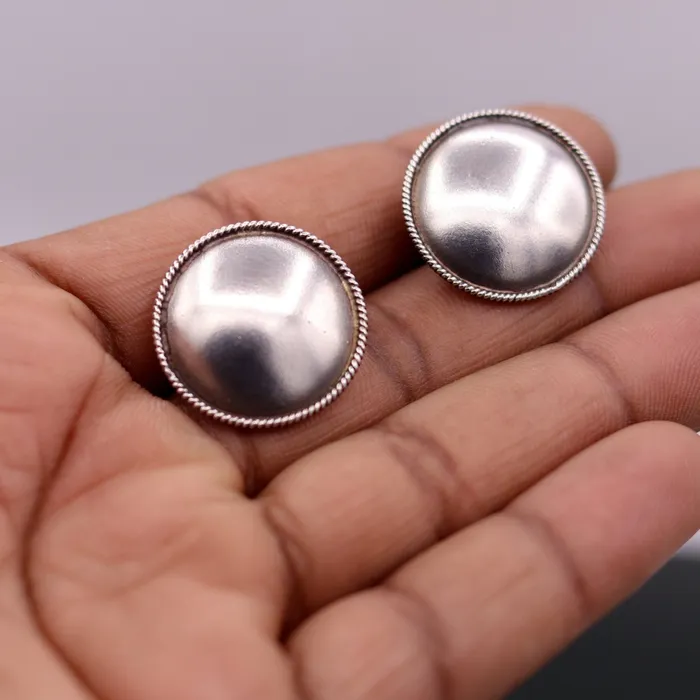 TRIBAL ORNAMENTS High quality 925 sterling silver plain style handmade round design fabulous Stud earrings tribal jewelry from Rajasthan india s526 Earrings TRIBAL ORNAMENTS High quality 925 sterling silver plain style handmade round design fabulous Stud earrings tribal jewelry from Rajasthan india s526 Earrings