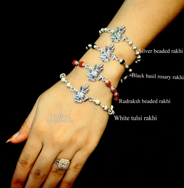 TRIBAL ORNAMENTS Lord Radha Krishna Rakhi 925 sterling silver handmade stylish divine Rakhi bracelet amazing Rudraksha Tulsi beaded bracelet Rakhi rk185 Bracelets TRIBAL ORNAMENTS Lord Radha Krishna Rakhi 925 sterling silver handmade stylish divine Rakhi bracelet amazing Rudraksha Tulsi beaded bracelet Rakhi rk185 Bracelets