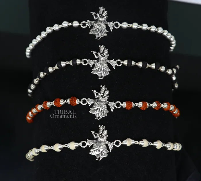TRIBAL ORNAMENTS Lord Radha Krishna Rakhi 925 sterling silver handmade stylish divine Rakhi bracelet amazing Rudraksha Tulsi beaded bracelet Rakhi rk185 Bracelets TRIBAL ORNAMENTS Lord Radha Krishna Rakhi 925 sterling silver handmade stylish divine Rakhi bracelet amazing Rudraksha Tulsi beaded bracelet Rakhi rk185 Bracelets