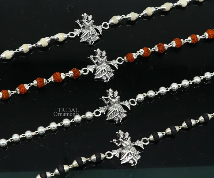 TRIBAL ORNAMENTS Lord Radha Krishna Rakhi 925 sterling silver handmade stylish divine Rakhi bracelet amazing Rudraksha Tulsi beaded bracelet Rakhi rk185 Bracelets TRIBAL ORNAMENTS Lord Radha Krishna Rakhi 925 sterling silver handmade stylish divine Rakhi bracelet amazing Rudraksha Tulsi beaded bracelet Rakhi rk185 Bracelets