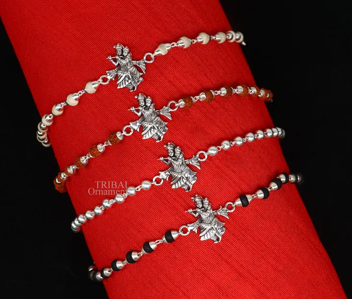 TRIBAL ORNAMENTS Lord Radha Krishna Rakhi 925 sterling silver handmade stylish divine Rakhi bracelet amazing Rudraksha Tulsi beaded bracelet Rakhi rk185 Bracelets TRIBAL ORNAMENTS Lord Radha Krishna Rakhi 925 sterling silver handmade stylish divine Rakhi bracelet amazing Rudraksha Tulsi beaded bracelet Rakhi rk185 Bracelets