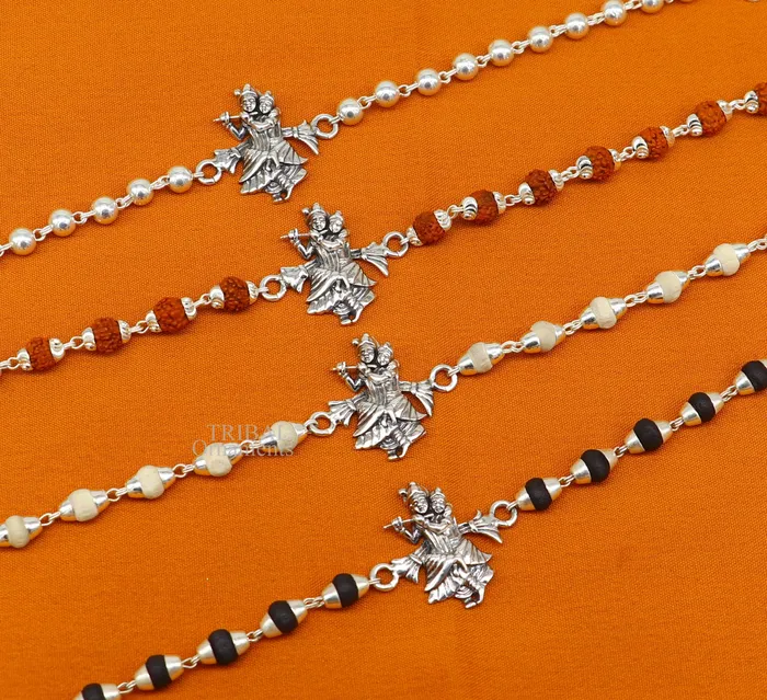 TRIBAL ORNAMENTS Lord Radha Krishna Rakhi 925 sterling silver handmade stylish divine Rakhi bracelet amazing Rudraksha Tulsi beaded bracelet Rakhi rk185 Bracelets TRIBAL ORNAMENTS Lord Radha Krishna Rakhi 925 sterling silver handmade stylish divine Rakhi bracelet amazing Rudraksha Tulsi beaded bracelet Rakhi rk185 Bracelets