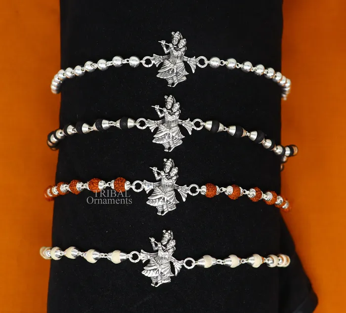 TRIBAL ORNAMENTS Lord Radha Krishna Rakhi 925 sterling silver handmade stylish divine Rakhi bracelet amazing Rudraksha Tulsi beaded bracelet Rakhi rk185 Bracelets TRIBAL ORNAMENTS Lord Radha Krishna Rakhi 925 sterling silver handmade stylish divine Rakhi bracelet amazing Rudraksha Tulsi beaded bracelet Rakhi rk185 Bracelets