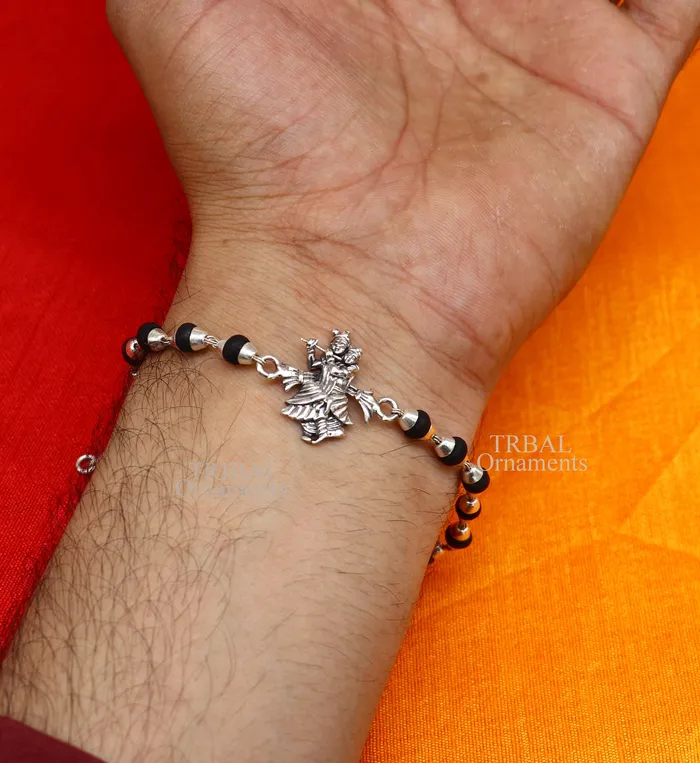 TRIBAL ORNAMENTS Lord Radha Krishna Rakhi 925 sterling silver handmade stylish divine Rakhi bracelet amazing Rudraksha Tulsi beaded bracelet Rakhi rk185 Bracelets TRIBAL ORNAMENTS Lord Radha Krishna Rakhi 925 sterling silver handmade stylish divine Rakhi bracelet amazing Rudraksha Tulsi beaded bracelet Rakhi rk185 Bracelets