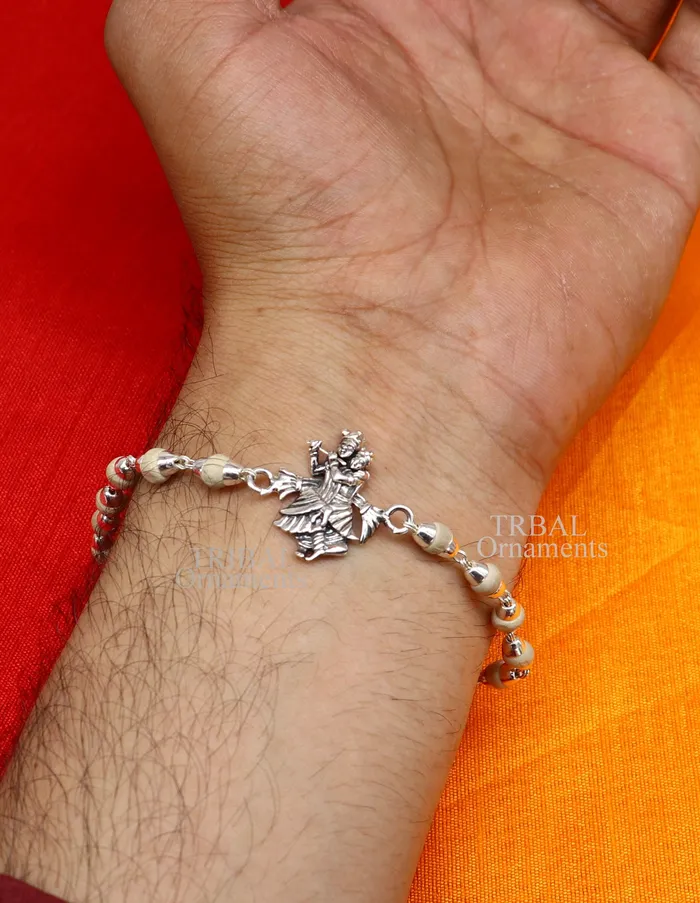 TRIBAL ORNAMENTS Lord Radha Krishna Rakhi 925 sterling silver handmade stylish divine Rakhi bracelet amazing Rudraksha Tulsi beaded bracelet Rakhi rk185 Bracelets TRIBAL ORNAMENTS Lord Radha Krishna Rakhi 925 sterling silver handmade stylish divine Rakhi bracelet amazing Rudraksha Tulsi beaded bracelet Rakhi rk185 Bracelets