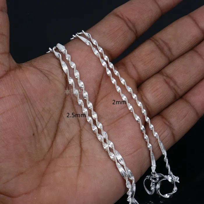 TRIBAL ORNAMENTS Necklaces 18Inches 925 Sterling silver handmade twisting chain unisex gifting necklace jewelry ch603