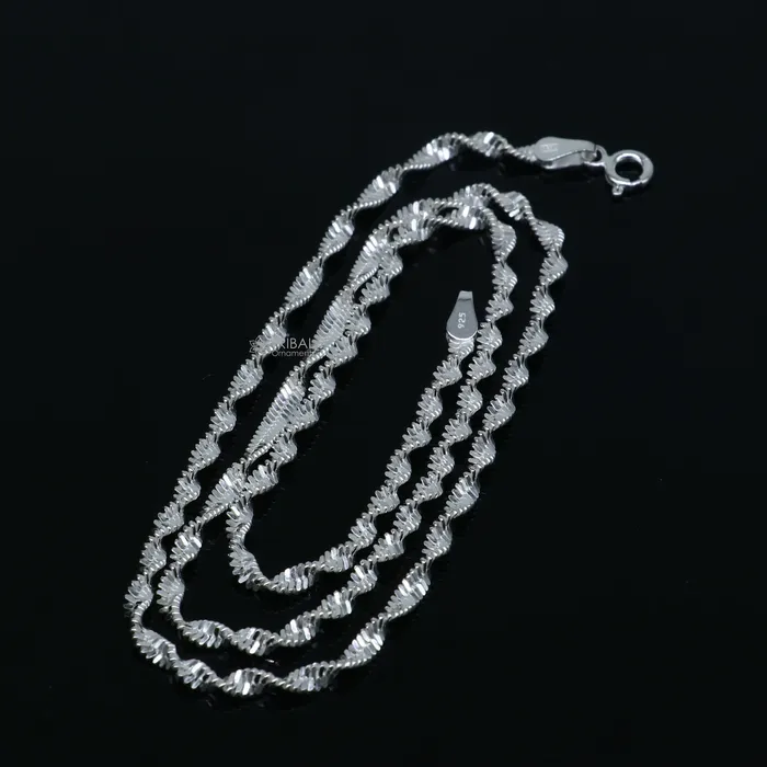 TRIBAL ORNAMENTS Necklaces 18Inches 925 Sterling silver handmade twisting chain unisex gifting necklace jewelry ch603