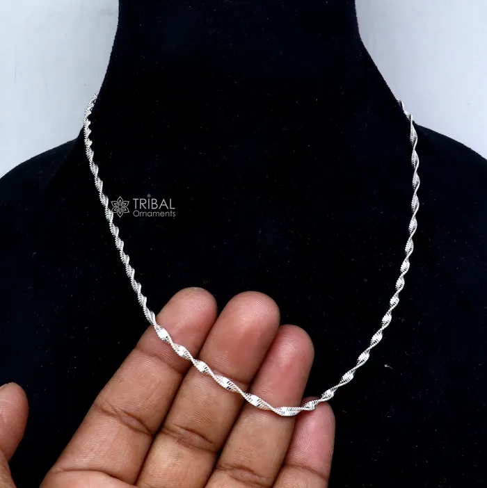 TRIBAL ORNAMENTS Necklaces 18Inches 925 Sterling silver handmade twisting chain unisex gifting necklace jewelry ch603