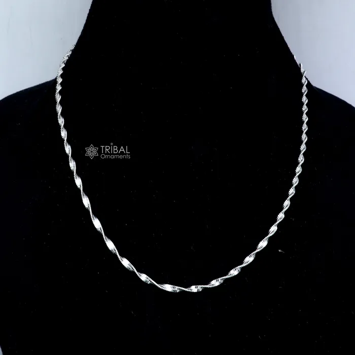 TRIBAL ORNAMENTS Necklaces 18Inches 925 Sterling silver handmade twisting chain unisex gifting necklace jewelry ch603