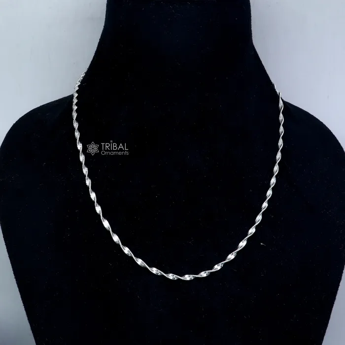 TRIBAL ORNAMENTS Necklaces 18Inches 925 Sterling silver handmade twisting chain unisex gifting necklace jewelry ch603