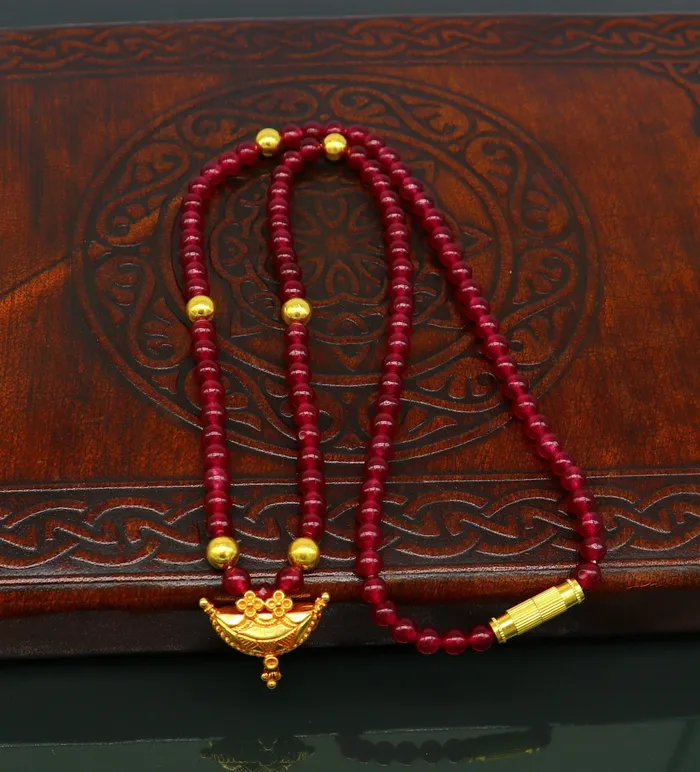 TRIBAL ORNAMENTS Necklaces 18 red color beaded necklace fabulous 20kt yellow gold amulet style pendant excellent customize gift stylish tribal ethnic jewelry ap05 TRIBAL ORNAMENTS Necklaces 18 red color beaded necklace fabulous 20kt yellow gold amulet style pendant excellent customize gift stylish tribal ethnic jewelry ap05