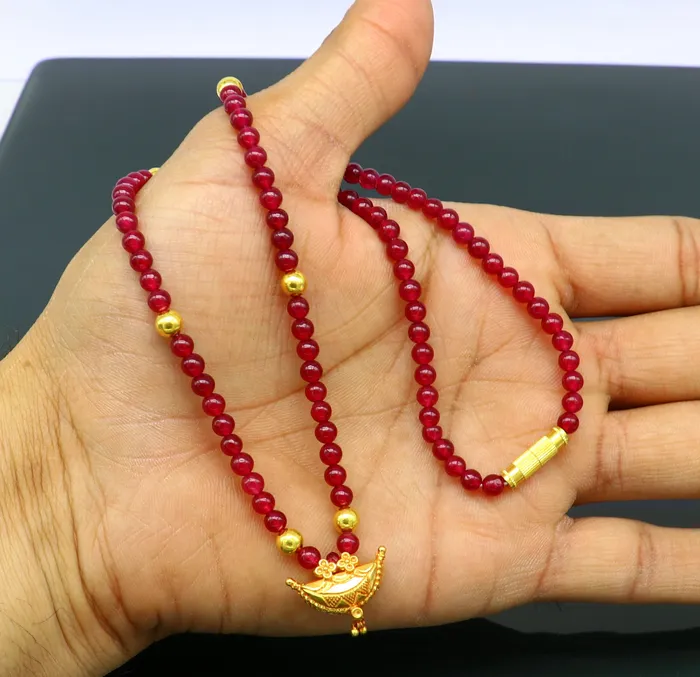 TRIBAL ORNAMENTS Necklaces 18 red color beaded necklace fabulous 20kt yellow gold amulet style pendant excellent customize gift stylish tribal ethnic jewelry ap05