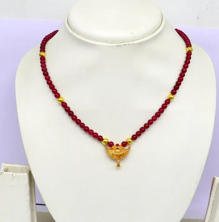 TRIBAL ORNAMENTS Necklaces 18 red color beaded necklace fabulous 20kt yellow gold amulet style pendant excellent customize gift stylish tribal ethnic jewelry ap05