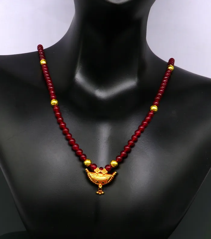 TRIBAL ORNAMENTS Necklaces 18 red color beaded necklace fabulous 20kt yellow gold amulet style pendant excellent customize gift stylish tribal ethnic jewelry ap05
