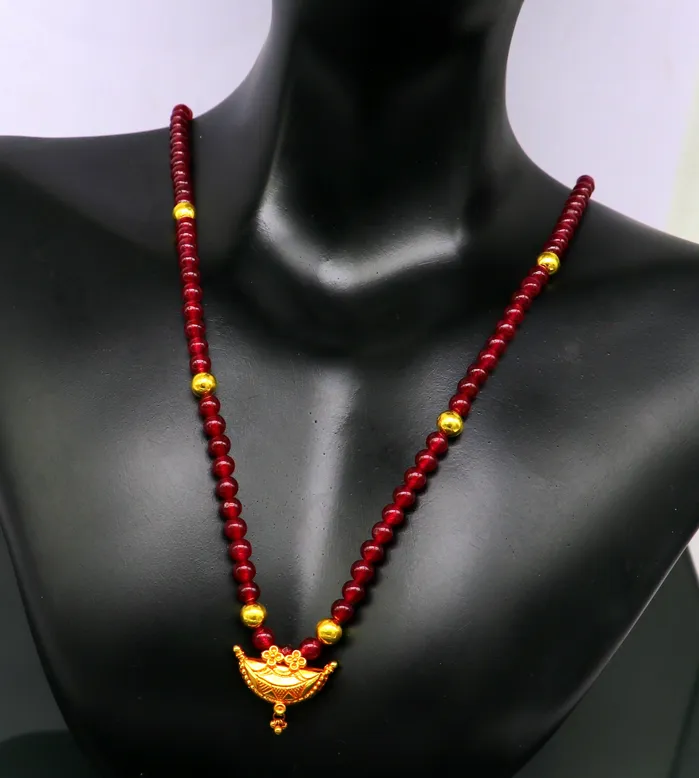 TRIBAL ORNAMENTS Necklaces 18 red color beaded necklace fabulous 20kt yellow gold amulet style pendant excellent customize gift stylish tribal ethnic jewelry ap05