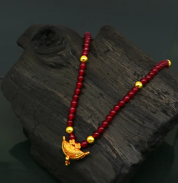 TRIBAL ORNAMENTS Necklaces 18 red color beaded necklace fabulous 20kt yellow gold amulet style pendant excellent customize gift stylish tribal ethnic jewelry ap05