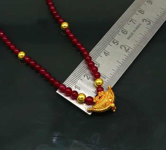 TRIBAL ORNAMENTS Necklaces 18 red color beaded necklace fabulous 20kt yellow gold amulet style pendant excellent customize gift stylish tribal ethnic jewelry ap05