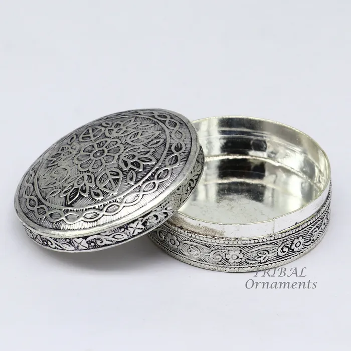 TRIBAL ORNAMENTS Necklaces 2 wide Vintage style 925 sterling silver handmade trinket box eye kajal box container box kumkum box sindur box brides gift stb714