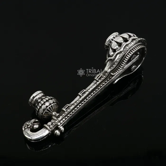 TRIBAL ORNAMENTS Necklaces 45 Maa Saraswati Veena 925 sterling silver musical instrument Veena for Goddess Sharda best gifting puja article for Hindu temple art622