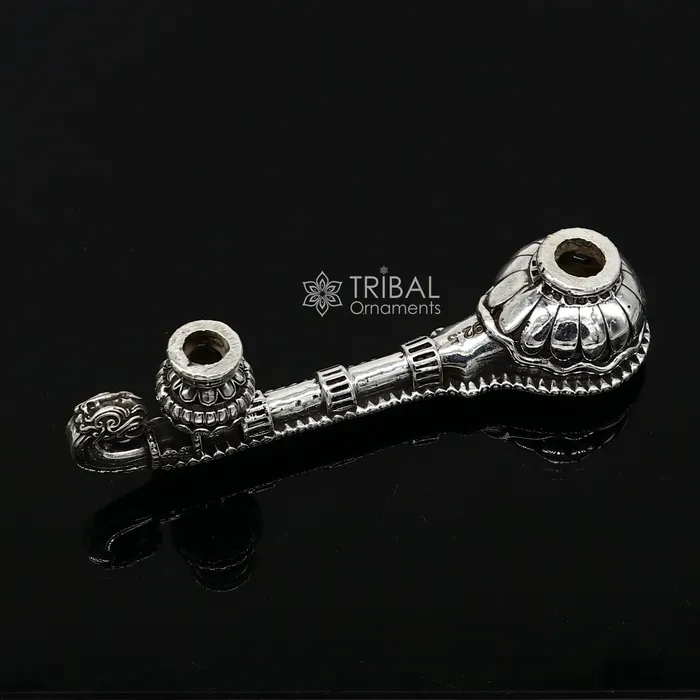 TRIBAL ORNAMENTS Necklaces 45 Maa Saraswati Veena 925 sterling silver musical instrument Veena for Goddess Sharda best gifting puja article for Hindu temple art622