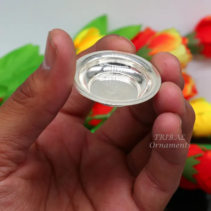 TRIBAL ORNAMENTS Necklaces 925 silver handmade silver small plate or Tilak bowl best small tiny plate for saffron sandal or kumkum tilak dani su896