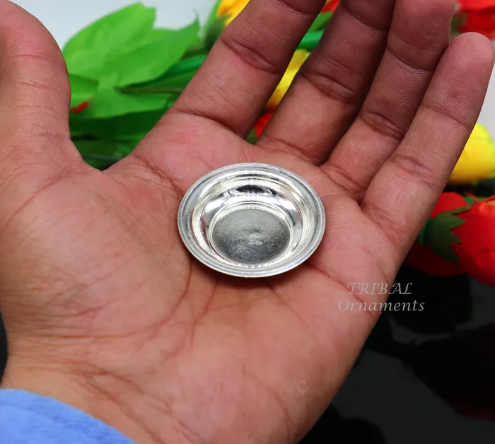 TRIBAL ORNAMENTS Necklaces 925 silver handmade silver small plate or Tilak bowl best small tiny plate for saffron sandal or kumkum tilak dani su896