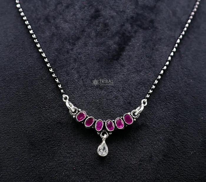 TRIBAL ORNAMENTS Necklaces 925 sterling silver black beads and red cut stone mangal sutra necklace for Every Occasion brides Mangalsutra chunky necklace ms47 TRIBAL ORNAMENTS Necklaces 925 sterling silver black beads and red cut stone mangal sutra necklace for Every Occasion brides Mangalsutra chunky necklace ms47