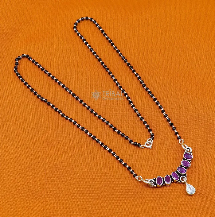TRIBAL ORNAMENTS Necklaces 925 sterling silver black beads and red cut stone mangal sutra necklace for Every Occasion brides Mangalsutra chunky necklace ms47 TRIBAL ORNAMENTS Necklaces 925 sterling silver black beads and red cut stone mangal sutra necklace for Every Occasion brides Mangalsutra chunky necklace ms47