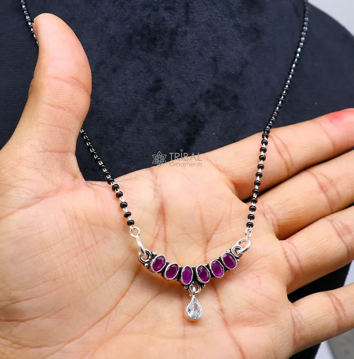 TRIBAL ORNAMENTS Necklaces 925 sterling silver black beads and red cut stone mangal sutra necklace for Every Occasion brides Mangalsutra chunky necklace ms47 TRIBAL ORNAMENTS Necklaces 925 sterling silver black beads and red cut stone mangal sutra necklace for Every Occasion brides Mangalsutra chunky necklace ms47
