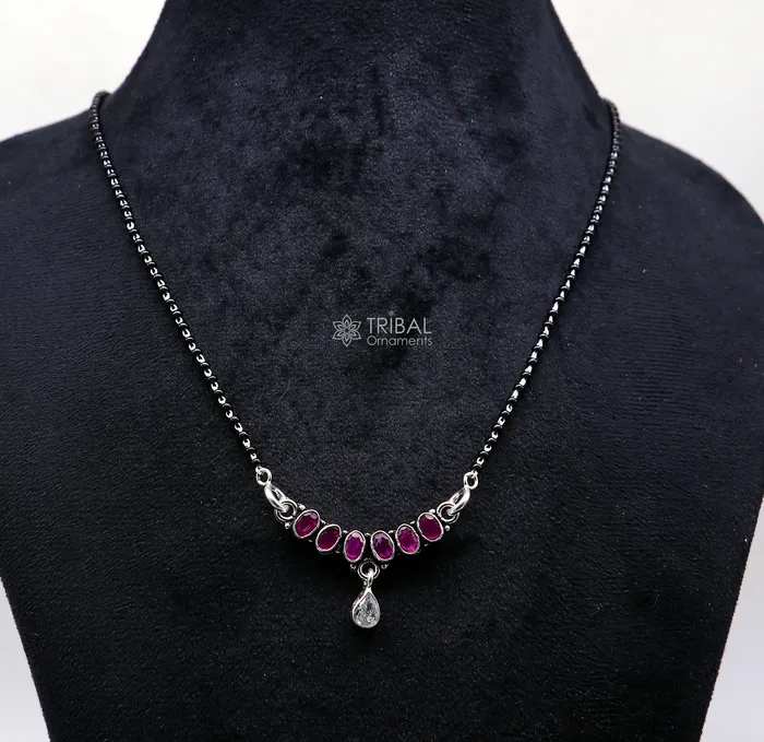 TRIBAL ORNAMENTS Necklaces 925 sterling silver black beads and red cut stone mangal sutra necklace for Every Occasion brides Mangalsutra chunky necklace ms47 TRIBAL ORNAMENTS Necklaces 925 sterling silver black beads and red cut stone mangal sutra necklace for Every Occasion brides Mangalsutra chunky necklace ms47