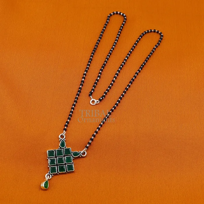 TRIBAL ORNAMENTS Necklaces 925 sterling silver black beads chain necklace Simple delicate stone pendant traditional style brides Mangalsutra chunky necklace ms09 TRIBAL ORNAMENTS Necklaces 925 sterling silver black beads chain necklace Simple delicate stone pendant traditional style brides Mangalsutra chunky necklace ms09