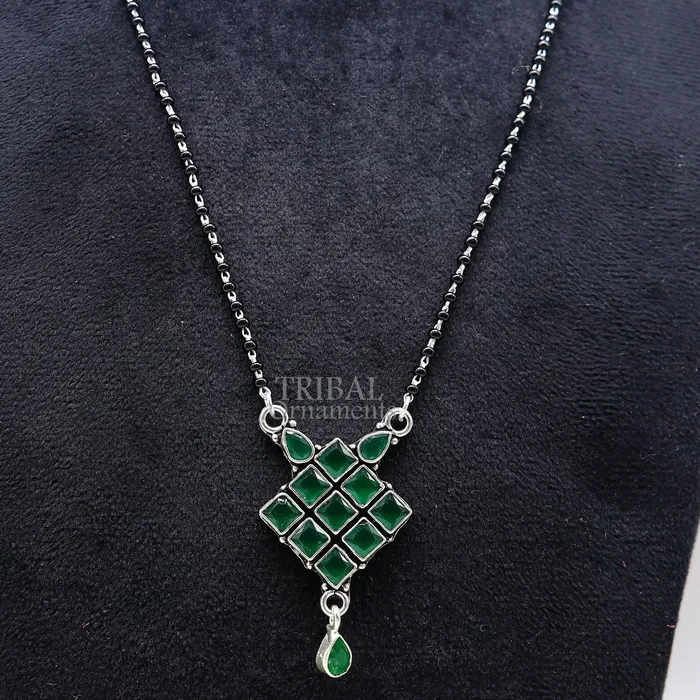 TRIBAL ORNAMENTS Necklaces 925 sterling silver black beads chain necklace Simple delicate stone pendant traditional style brides Mangalsutra chunky necklace ms09 TRIBAL ORNAMENTS Necklaces 925 sterling silver black beads chain necklace Simple delicate stone pendant traditional style brides Mangalsutra chunky necklace ms09