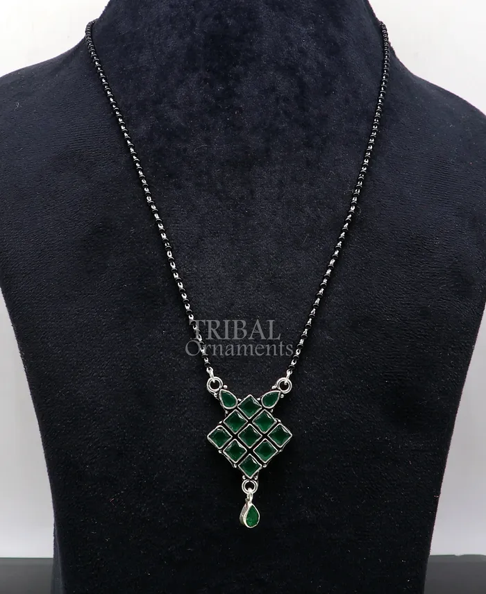 TRIBAL ORNAMENTS Necklaces 925 sterling silver black beads chain necklace Simple delicate stone pendant traditional style brides Mangalsutra chunky necklace ms09 TRIBAL ORNAMENTS Necklaces 925 sterling silver black beads chain necklace Simple delicate stone pendant traditional style brides Mangalsutra chunky necklace ms09