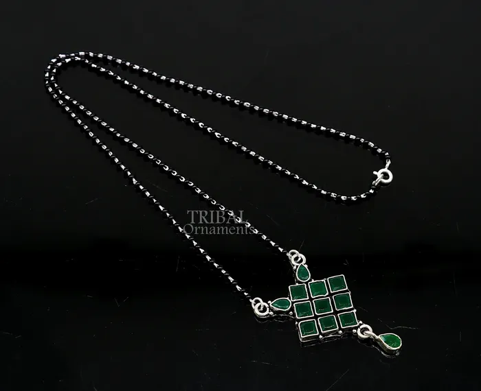 TRIBAL ORNAMENTS Necklaces 925 sterling silver black beads chain necklace Simple delicate stone pendant traditional style brides Mangalsutra chunky necklace ms09 TRIBAL ORNAMENTS Necklaces 925 sterling silver black beads chain necklace Simple delicate stone pendant traditional style brides Mangalsutra chunky necklace ms09