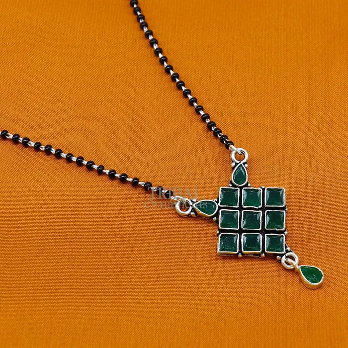 TRIBAL ORNAMENTS Necklaces 925 sterling silver black beads chain necklace Simple delicate stone pendant traditional style brides Mangalsutra chunky necklace ms09 TRIBAL ORNAMENTS Necklaces 925 sterling silver black beads chain necklace Simple delicate stone pendant traditional style brides Mangalsutra chunky necklace ms09