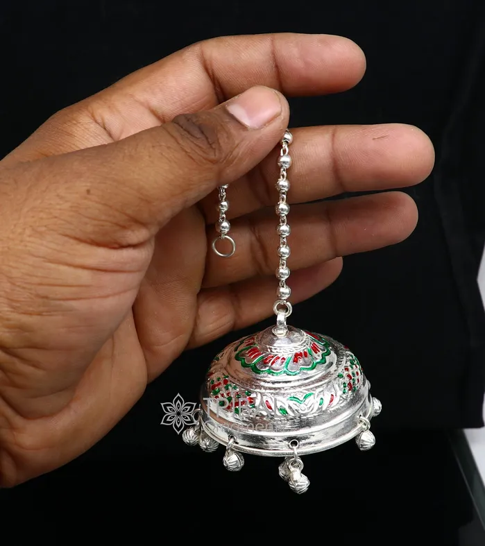 TRIBAL ORNAMENTS Necklaces 925 sterling Silver chatterchatar silver umbrella god temple art Silver chandelier for temple Puja worshipping utensils su1117