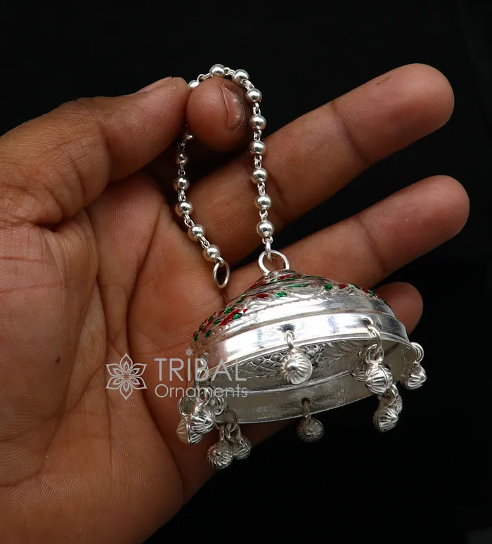 TRIBAL ORNAMENTS Necklaces 925 sterling Silver chatterchatar silver umbrella god temple art Silver chandelier for temple Puja worshipping utensils su1117