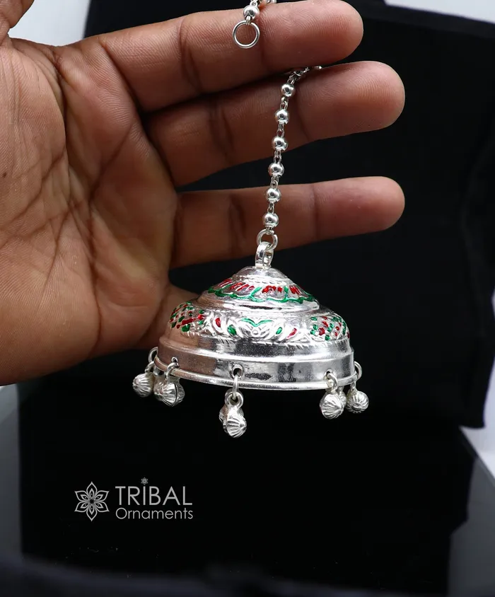 TRIBAL ORNAMENTS Necklaces 925 sterling Silver chatterchatar silver umbrella god temple art Silver chandelier for temple Puja worshipping utensils su1117