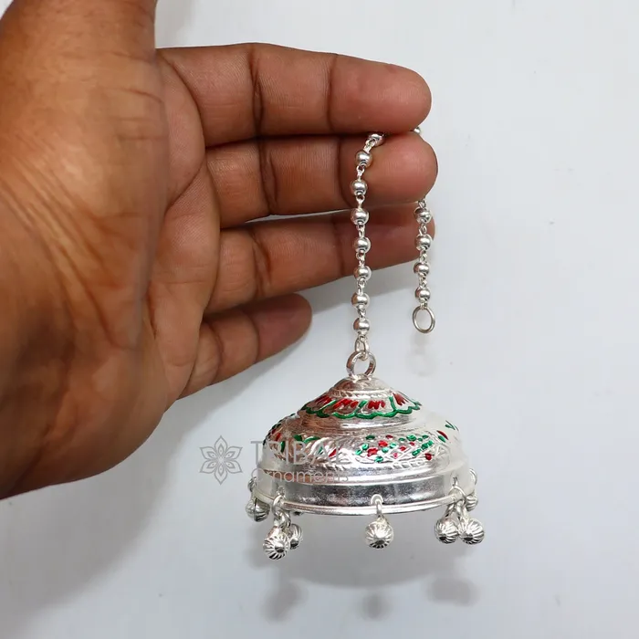 TRIBAL ORNAMENTS Necklaces 925 sterling Silver chatterchatar silver umbrella god temple art Silver chandelier for temple Puja worshipping utensils su1117