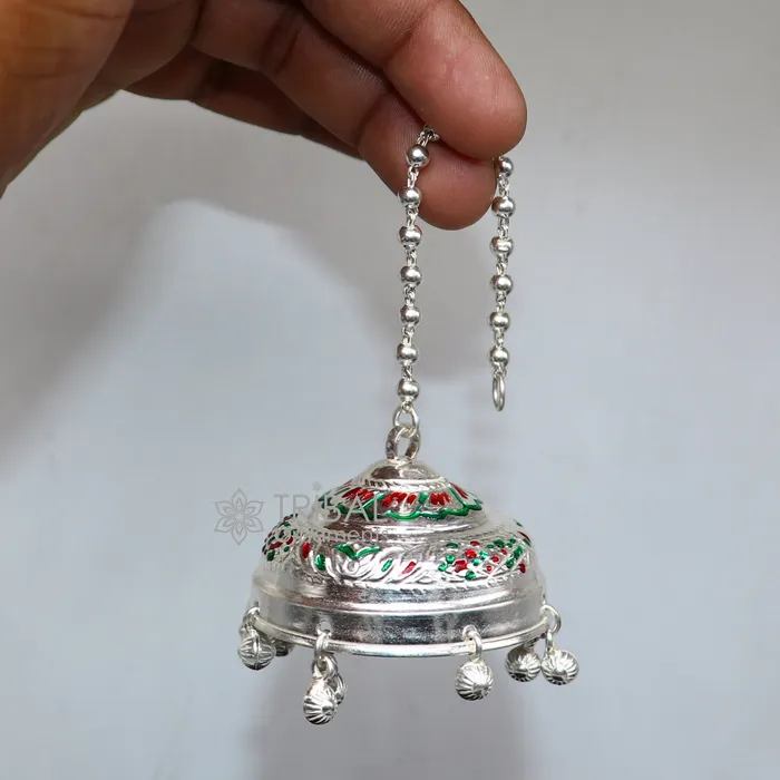 TRIBAL ORNAMENTS Necklaces 925 sterling Silver chatterchatar silver umbrella god temple art Silver chandelier for temple Puja worshipping utensils su1117