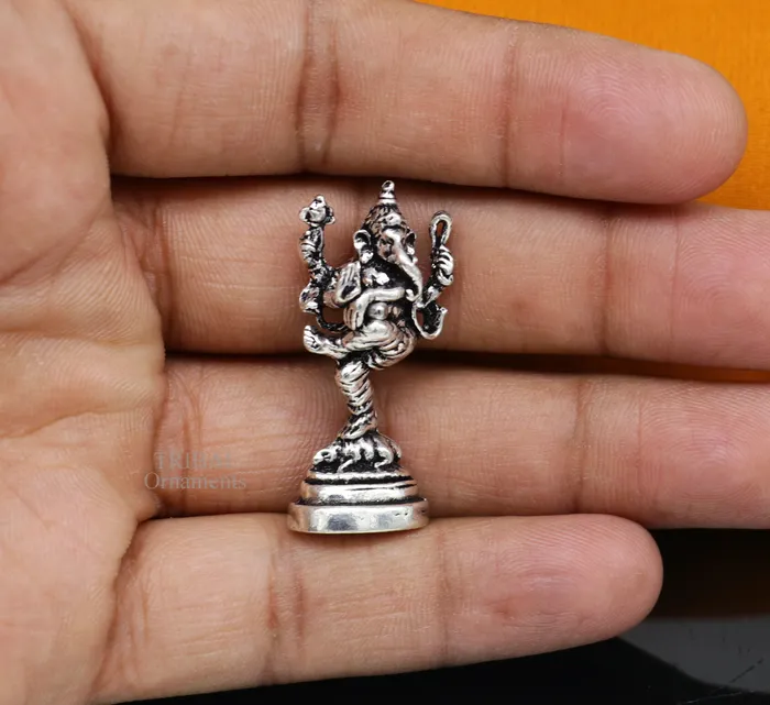 TRIBAL ORNAMENTS Necklaces 925 Sterling silver Divine lord Ganesha dancing statue art best puja figurine for home temple for wealth and prosperity gift art art525