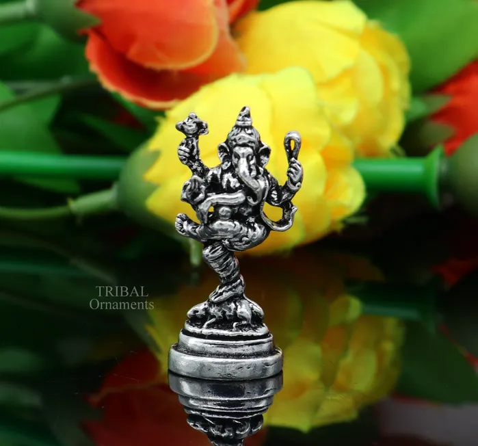 TRIBAL ORNAMENTS Necklaces 925 Sterling silver Divine lord Ganesha dancing statue art best puja figurine for home temple for wealth and prosperity gift art art525