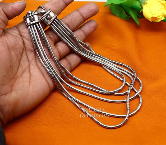 TRIBAL ORNAMENTS Necklaces 925 sterling silver fabulous smooth snake chain five strands multiline necklace jewelry vintage wedding charm layered necklace set517