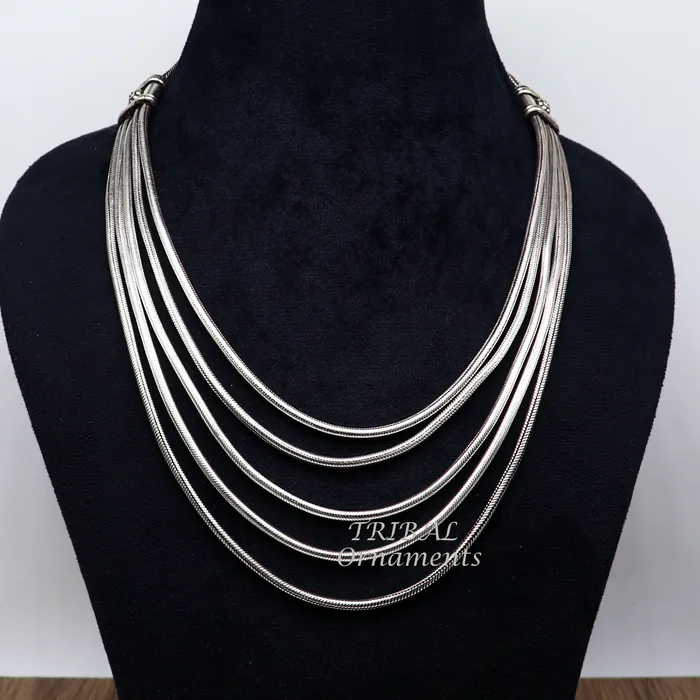 TRIBAL ORNAMENTS Necklaces 925 sterling silver fabulous smooth snake chain five strands multiline necklace jewelry vintage wedding charm layered necklace set517