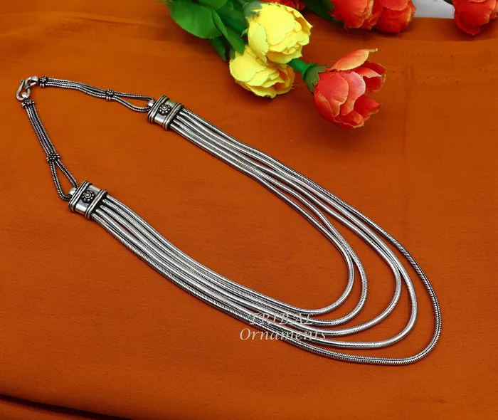 TRIBAL ORNAMENTS Necklaces 925 sterling silver fabulous smooth snake chain five strands multiline necklace jewelry vintage wedding charm layered necklace set517