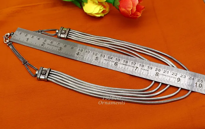 TRIBAL ORNAMENTS Necklaces 925 sterling silver fabulous smooth snake chain five strands multiline necklace jewelry vintage wedding charm layered necklace set517