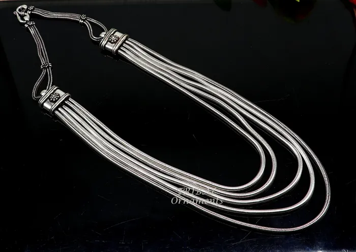 TRIBAL ORNAMENTS Necklaces 925 sterling silver fabulous smooth snake chain five strands multiline necklace jewelry vintage wedding charm layered necklace set517