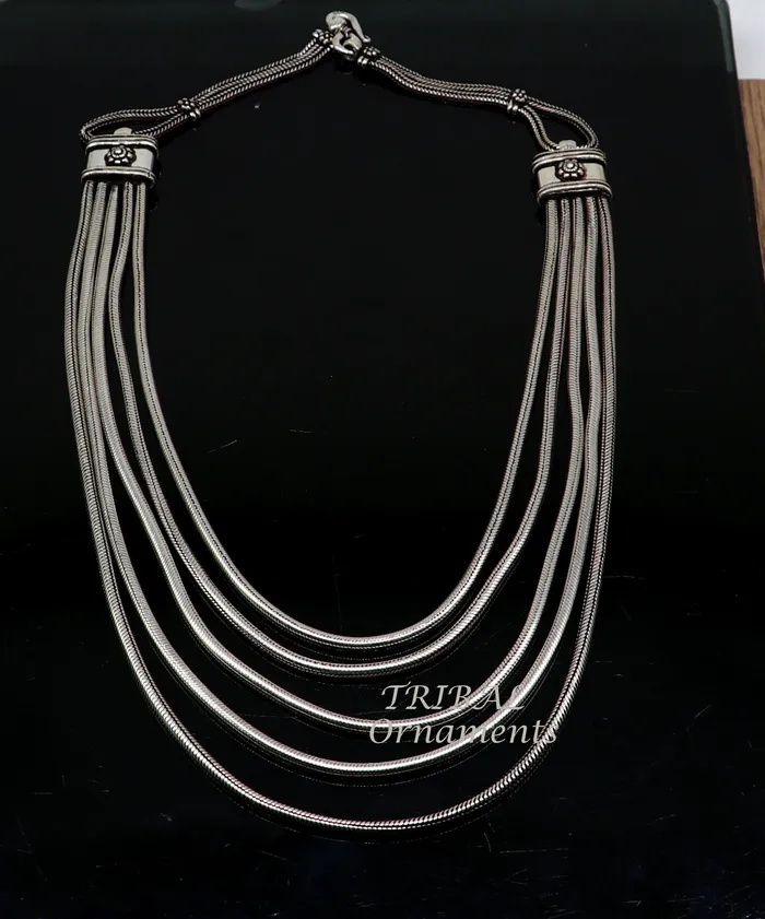 TRIBAL ORNAMENTS Necklaces 925 sterling silver fabulous smooth snake chain five strands multiline necklace jewelry vintage wedding charm layered necklace set517